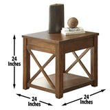 Steve Silver Lenka Rustic Brown End Table with Lift-Top, Bottom Shelf, and Casters - Hardwood and Acacia Veneers - 24 x 24 x 24