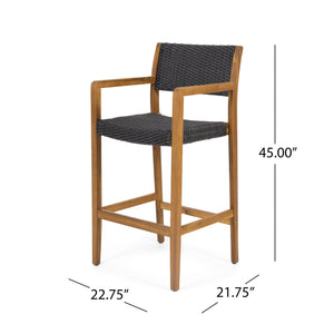 English Elm Christopher Knight Home® - GENESEE Acacia Wood Outdoor Bar Stools Set of 2 — Teak Finish Faux Rattan Seats, Handcrafted Elegance 68991.00PEBLK
