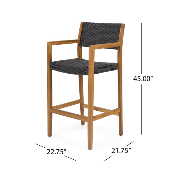 English Elm Christopher Knight Home® - GENESEE Acacia Wood Outdoor Bar Stools Set of 2 — Teak Finish Faux Rattan Seats, Handcrafted Elegance 68991.00PEBLK