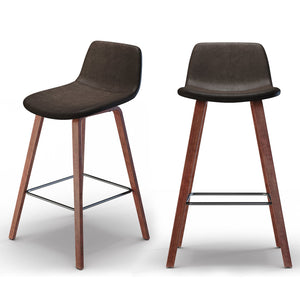 English Elm Addy 26" Counter Stool Set of 2 - Distressed Dark Brown Vegan Leather, Padded Mid-Century Comfort B136P158302