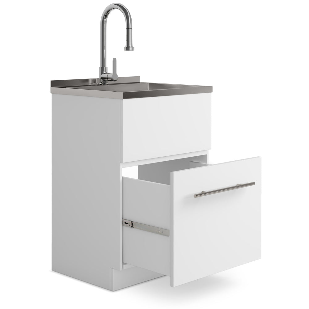 English Elm Metro 24" Laundry Cabinet With Deep Stainless Steel Sink & High-Arch Faucet For Ultimate Utility B136P158805