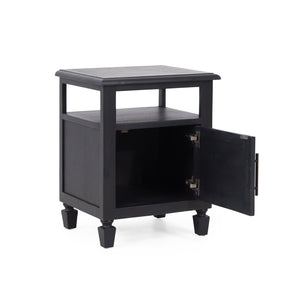 English Elm Christopher Knight Home® - NIGHTSTAND Rustic Dark Grey Acacia Wood with Cane Webbing, Cabinet + Open Shelf Storage, 15.75"W x 24"H 71931.00DGRY