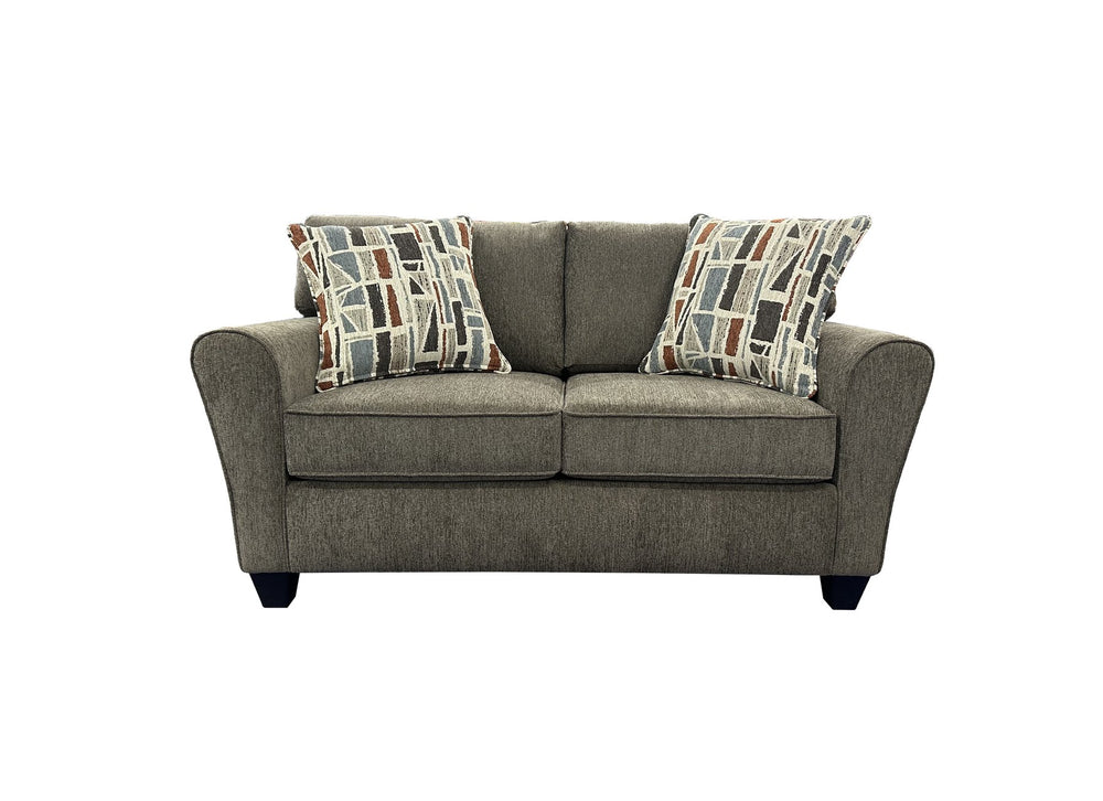 Porter Designs Reese Modern Upholstered Loveseat With Elegant Abstract Pillows For Stylish Comfort Brown Fabric 01-207-02-2962