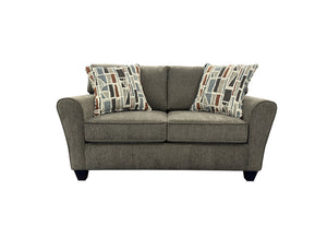 Porter Designs Reese Modern Upholstered Loveseat With Elegant Abstract Pillows For Stylish Comfort Brown Fabric 01-207-02-2962