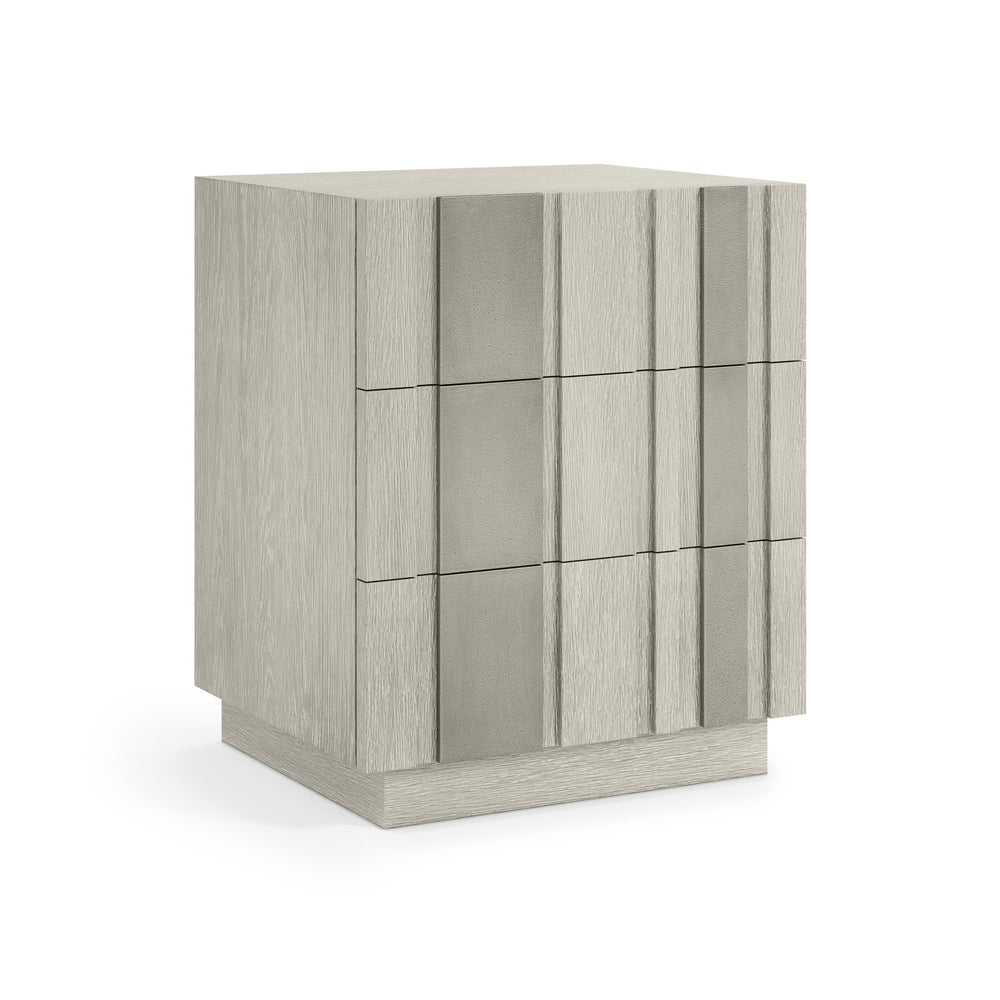 Bernhardt Bernhardt Tempo Nightstand With Wire‑Brushed Oak, Sandblasted Aluminum Overlays & Usb Charging — Rustic Modern Appeal 346230