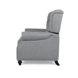 English Elm Christopher Knight Home® - Button Button Tufted Heavy Duty Manual Push-Back Recliner Chair with Nailhead Accents and Comfort Backrest Grey 71976.00GRY