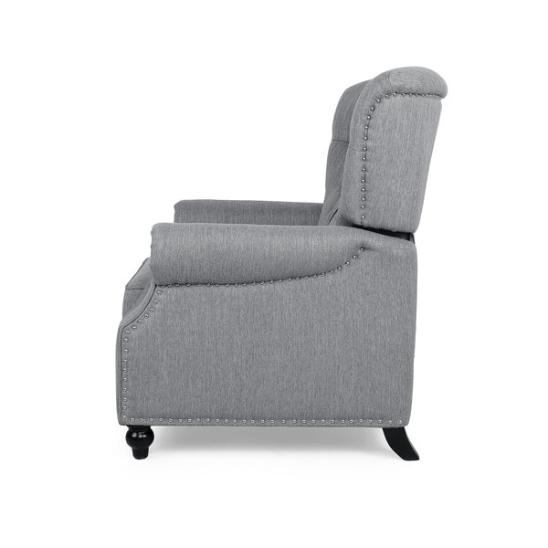 English Elm Christopher Knight Home® - Button Button Tufted Heavy Duty Manual Push-Back Recliner Chair with Nailhead Accents and Comfort Backrest Grey 71976.00GRY