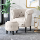 Christopher Knight Home® - Noble House - Beihoffer Petite Tufted Fabric Chair and Ottoman Set