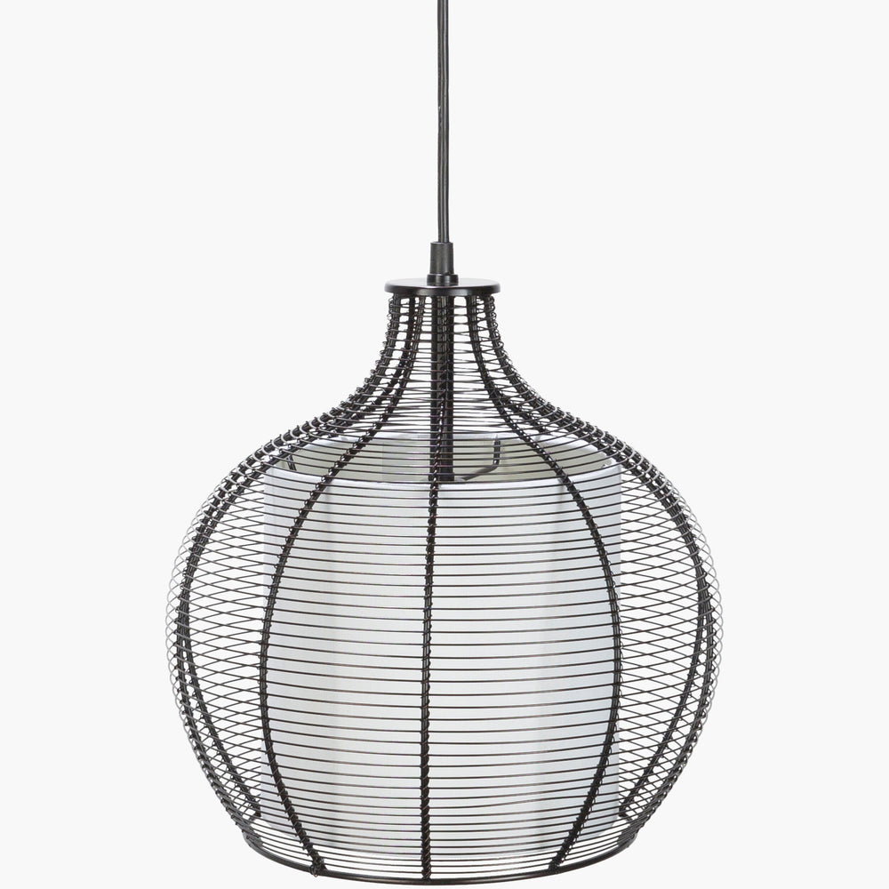 Surya Quinton Modern 12"L X 12"W X 13"H Pendant Light - Stylish, Hand-finished Decor For Your Home Fixture, Black Steel,Linen Qtn-001