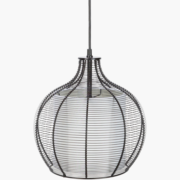 Surya Quinton Modern 12"L X 12"W X 13"H Pendant Light - Stylish, Hand-finished Decor For Your Home Fixture, Black Steel,Linen Qtn-001