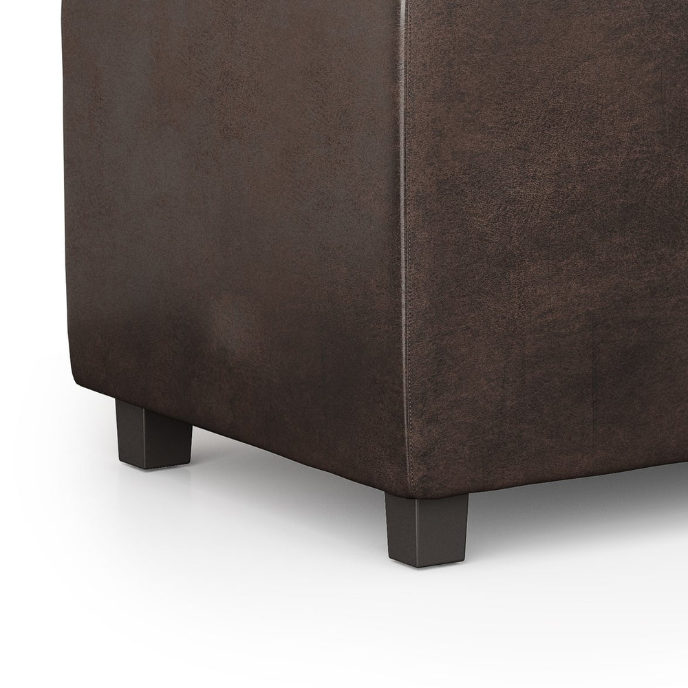 English Elm Avalon Storage Ottoman - Distressed Brown Vegan Leather With Serving Trays & Hidden Storage Solutions B136P158253