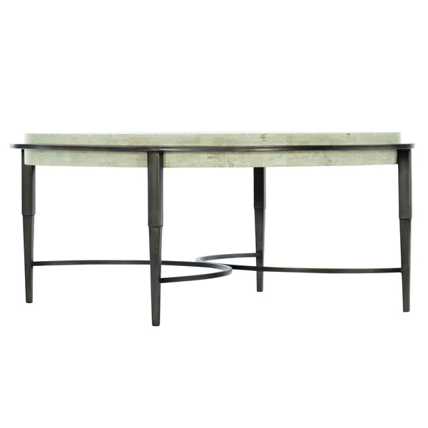 Bernhardt Bernhardt Travertine Barclay Cocktail Table — 42" Round Honed Stone Top With Antique Pewter Steel Base 512015