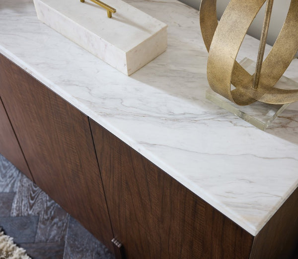 Hooker Furniture Diplomat Walnut Credenza With Volakas Marble Top, Wine Rack Option, File Drawer & Gold Accents 6082-10464-89