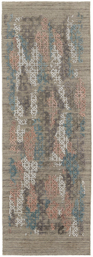 Feizy Rugs Elias Viscose/Wool Hand Loomed Casual Rug Pink/Blue/Taupe 2'-9" x 8'