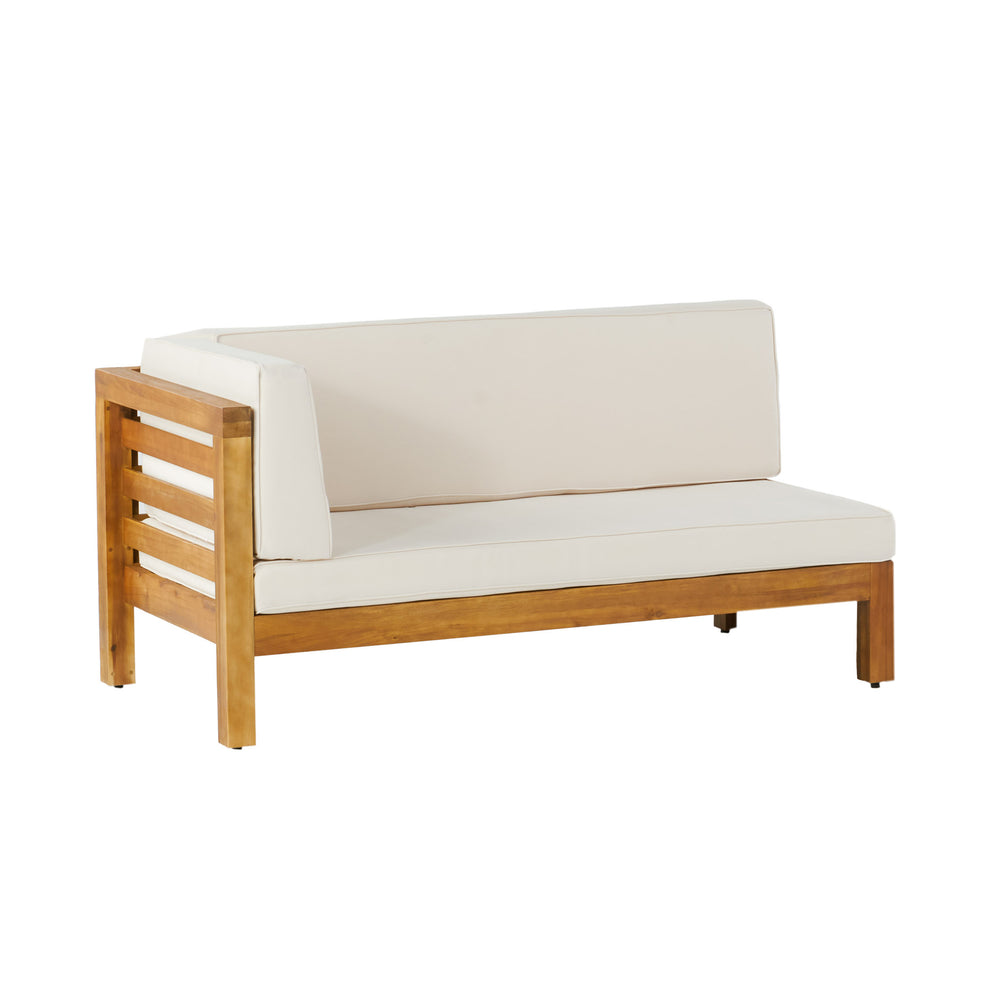 English Elm Oana Solid Acacia Corner Bench Outdoor Sectional Seating with Water Resistant Cushion 59102.00BEI