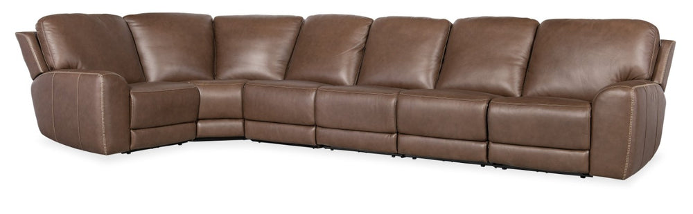 Hooker Furniture Torres Semi-Aniline Leather 5-Piece Sectional With Power Recline, Headrests & Usb Charging功能 118.00 L x 146.00W x 40.50H SS640-6PC2-088