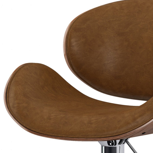 English Elm Marana - Stylish Bentwood Adjustable Swivel Bar Stool In Deep Tan Vegan Leather For Modern Spaces B136P158929