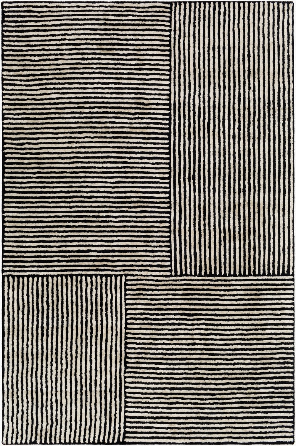Livabliss Quartz Hand Tufted Viscose Area Rug Lustrous Sheen for Modern Entryways and Accent Spaces Black, Oatmeal 9' x 13' QTZ5037-913