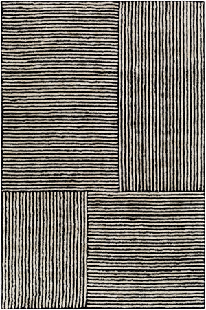 Livabliss Quartz Hand Tufted Viscose Area Rug Lustrous Sheen for Modern Entryways and Accent Spaces Black, Oatmeal 9' x 13' QTZ5037-913