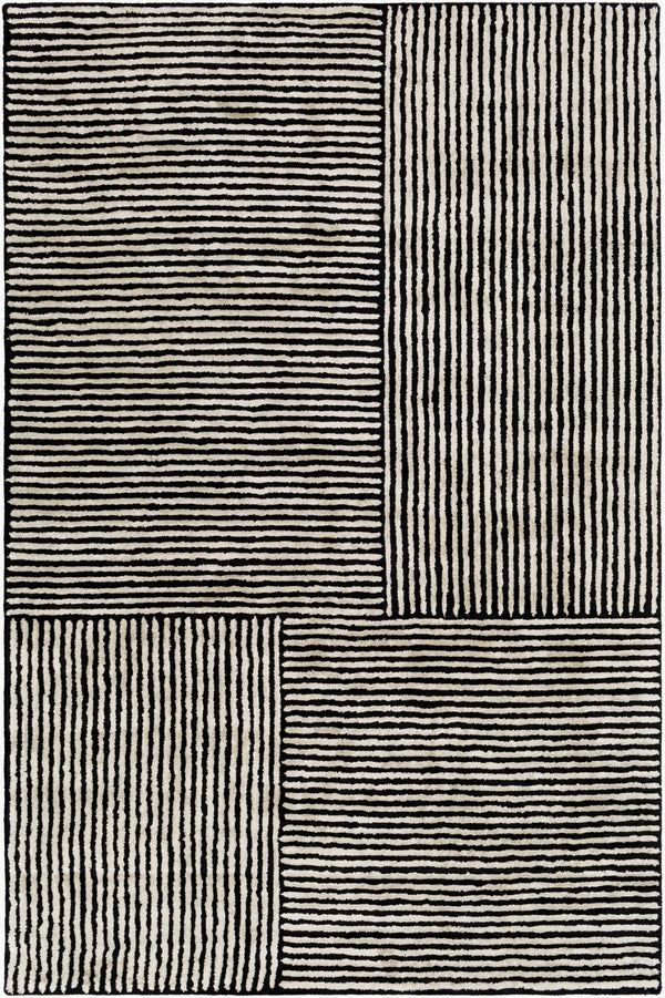 Livabliss Quartz Hand Tufted Viscose Area Rug Lustrous Sheen for Modern Entryways and Accent Spaces Black, Oatmeal 9' x 13' QTZ5037-913