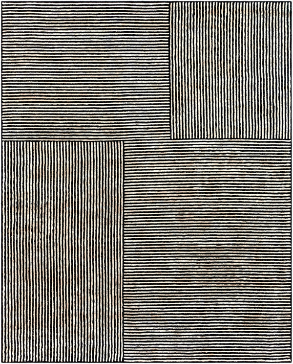 Livabliss Quartz Hand Tufted Viscose Area Rug Lustrous Sheen for Modern Entryways and Accent Spaces Black, Oatmeal 8' x 10' QTZ5037-810
