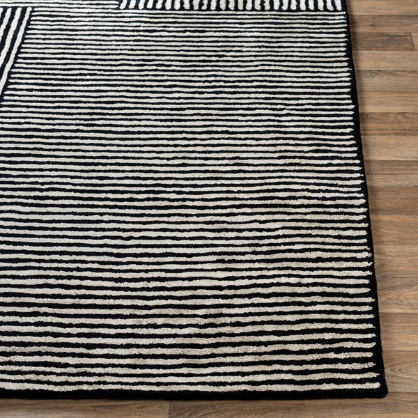 Livabliss Quartz Hand Tufted Viscose Area Rug Lustrous Sheen for Modern Entryways and Accent Spaces Black, Oatmeal 9' x 13' QTZ5037-913