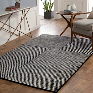Livabliss Quartz Hand Tufted Viscose Area Rug Lustrous Sheen for Modern Entryways and Accent Spaces Black, Oatmeal 9' x 13' QTZ5037-913