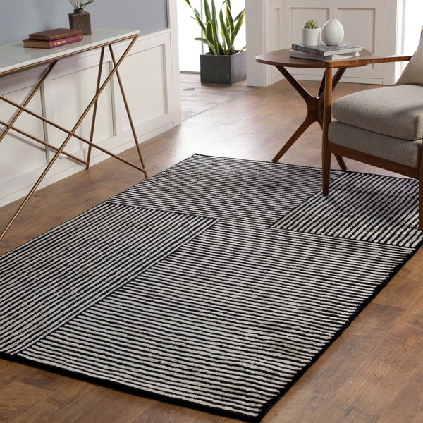 Livabliss Quartz Hand Tufted Viscose Area Rug Lustrous Sheen for Modern Entryways and Accent Spaces Black, Oatmeal 9' x 13' QTZ5037-913