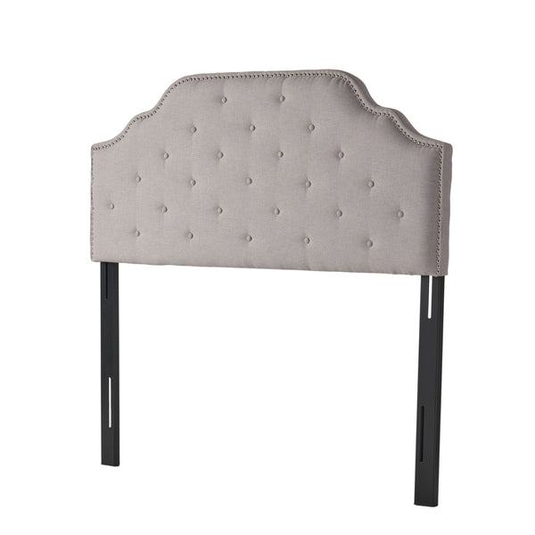English Elm Tufted Queen Headboard with Nailhead Trim Solid Wood Frame and Adjustable Metal Legs Light Grey 57877.00LGRY