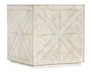 Hooker Furniture Commerce Block Buster End Table — Distressed Parquet Pine Cube With Plinth Base For Cozy Coastal Style Whites/Creams/Beiges 7228-80187-80