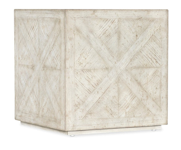 Hooker Furniture Commerce Block Buster End Table — Distressed Parquet Pine Cube With Plinth Base For Cozy Coastal Style Whites/Creams/Beiges 7228-80187-80