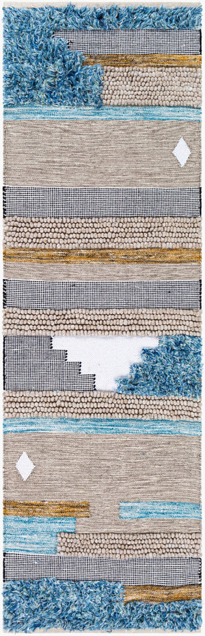 Surya Quenby 2'6" X 8' Handmade Wool & Cotton Rug – Elegant Global Design For Timeless Home Decor Charm Black Wool,Polyester,Cotton Que2301-268