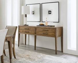 Hooker Furniture Chapman White Oak Sideboard With Travertine Top, Sorrel Finish, Distressed Rustic-Modern Buffet Storage (72.25" W) 6033-75903-85