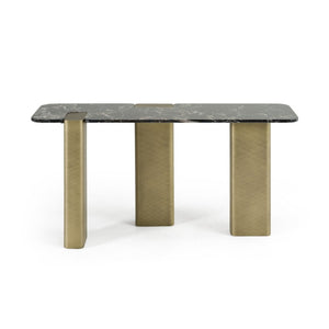 VIG Furniture Quest Black Rose Marble Console Table With Antique Brass Legs, Sculptural Hallway Accent, 63"W VGFA-DT2205