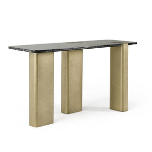 VIG Furniture Quest Black Rose Marble Console Table With Antique Brass Legs, Sculptural Hallway Accent, 63"W VGFA-DT2205