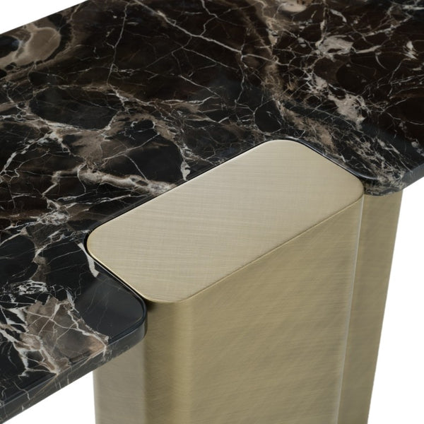 VIG Furniture Quest Black Rose Marble Console Table With Antique Brass Legs, Sculptural Hallway Accent, 63"W VGFA-DT2205