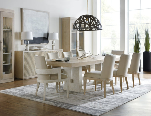 Hooker Furniture Cascade Rectangle Dining Table With 22" Leaf — Modern Farmhouse Taupe Top, Cream Gesso Base, Seats 8–10 6120-75200-80