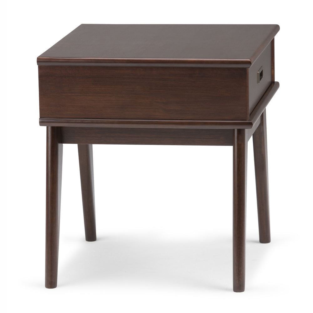 English Elm Draper Mid Century End Table - Handcrafted Solid Wood, Auburn Brown Finish & Spacious Storage Drawer B136P158147