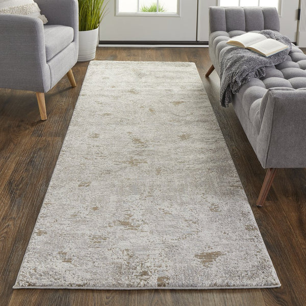 Feizy Rugs Vancouver Abstract Distressed Area Rug - Durable Polypropylene Blend For Contemporary Living Spaces Ivory,Gray,Tan Polypropylene,Polyester Vnr39fhfivygryi71