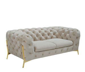 VIG Furniture Quincey Luxurious Beige Velvet Loveseat With Diamond Tufting, Tuxedo Silhouette & Polished Gold Legs VGKNK8520-BEI-L