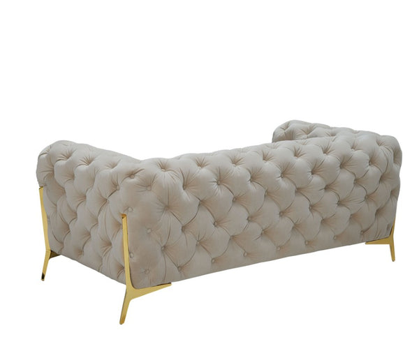 VIG Furniture Quincey Luxurious Beige Velvet Loveseat With Diamond Tufting, Tuxedo Silhouette & Polished Gold Legs VGKNK8520-BEI-L