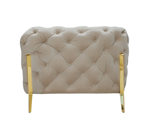 VIG Furniture Quincey Luxurious Beige Velvet Loveseat With Diamond Tufting, Tuxedo Silhouette & Polished Gold Legs VGKNK8520-BEI-L