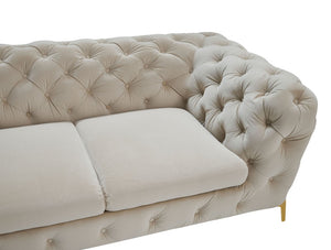 VIG Furniture Quincey Luxurious Beige Velvet Loveseat With Diamond Tufting, Tuxedo Silhouette & Polished Gold Legs VGKNK8520-BEI-L