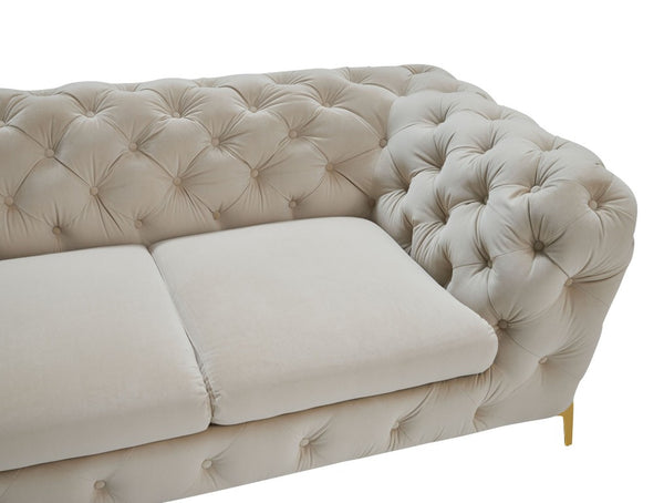 VIG Furniture Quincey Luxurious Beige Velvet Loveseat With Diamond Tufting, Tuxedo Silhouette & Polished Gold Legs VGKNK8520-BEI-L