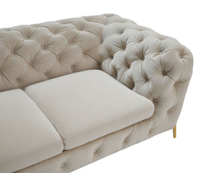 VIG Furniture Quincey Luxurious Beige Velvet Loveseat With Diamond Tufting, Tuxedo Silhouette & Polished Gold Legs VGKNK8520-BEI-L