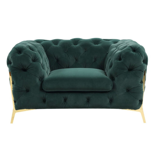 VIG Furniture Quincey Emerald Green Velvet Tuxedo Chair With Gold Legs, Button-Tufted Luxe Accent Seat For Living Rooms VGKNK8520-GRN-CH