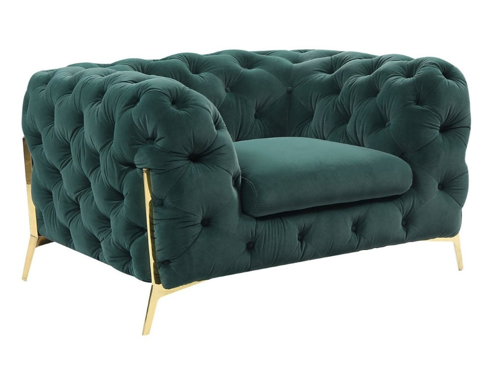 VIG Furniture Quincey Emerald Green Velvet Tuxedo Chair With Gold Legs, Button-Tufted Luxe Accent Seat For Living Rooms VGKNK8520-GRN-CH