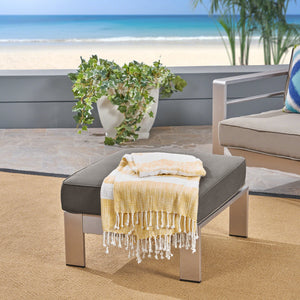 English Elm Christopher Knight Home® - CAPE Coral Ottoman - Khaki Aluminum Frame, Weather-Resistant Polyester Cushion, Silver Finish, Compact Seat 64414.00
