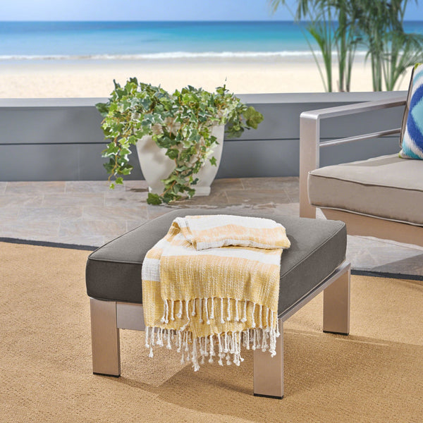English Elm Christopher Knight Home® - CAPE Coral Ottoman - Khaki Aluminum Frame, Weather-Resistant Polyester Cushion, Silver Finish, Compact Seat 64414.00