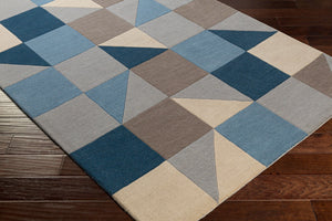 Surya Queens Modern Handmade 2' X 3' Luxury Wool Rug - High/Low Design For Stylish Indoor Spaces Denim Wool Qun2308-35